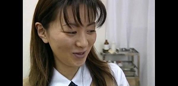  Saki Shiina has hairy cunt measured and sucks doctor phallus